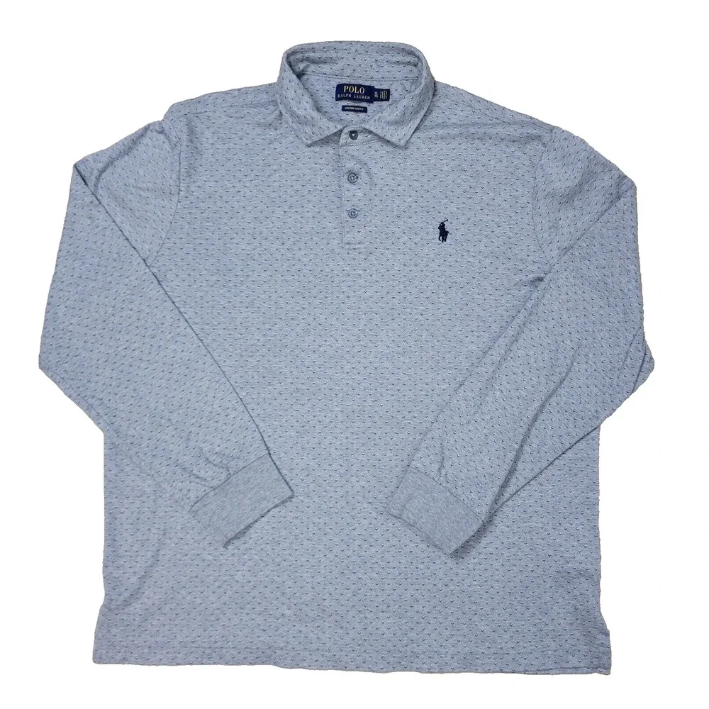 Polo Ralph Lauren Custom Slim Fit Mens XL Gray All Over Long Sleeve Polo‎ Pony